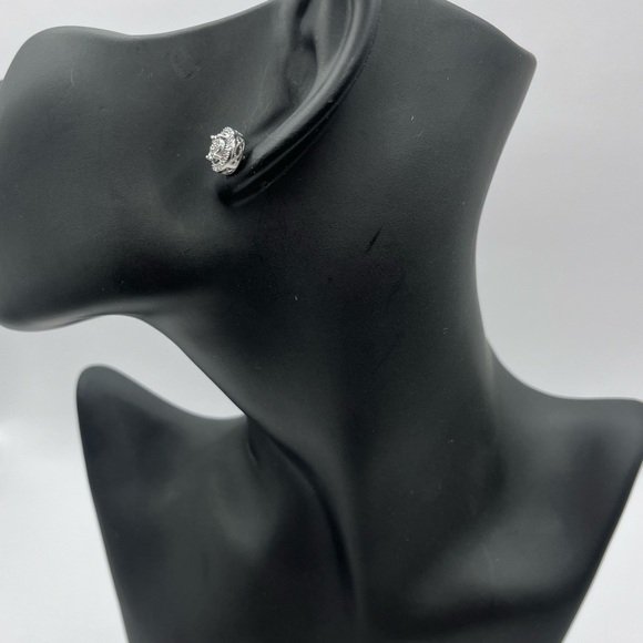 Round Natural Diamond Silver Stud Earrings - Picture 6 of 9